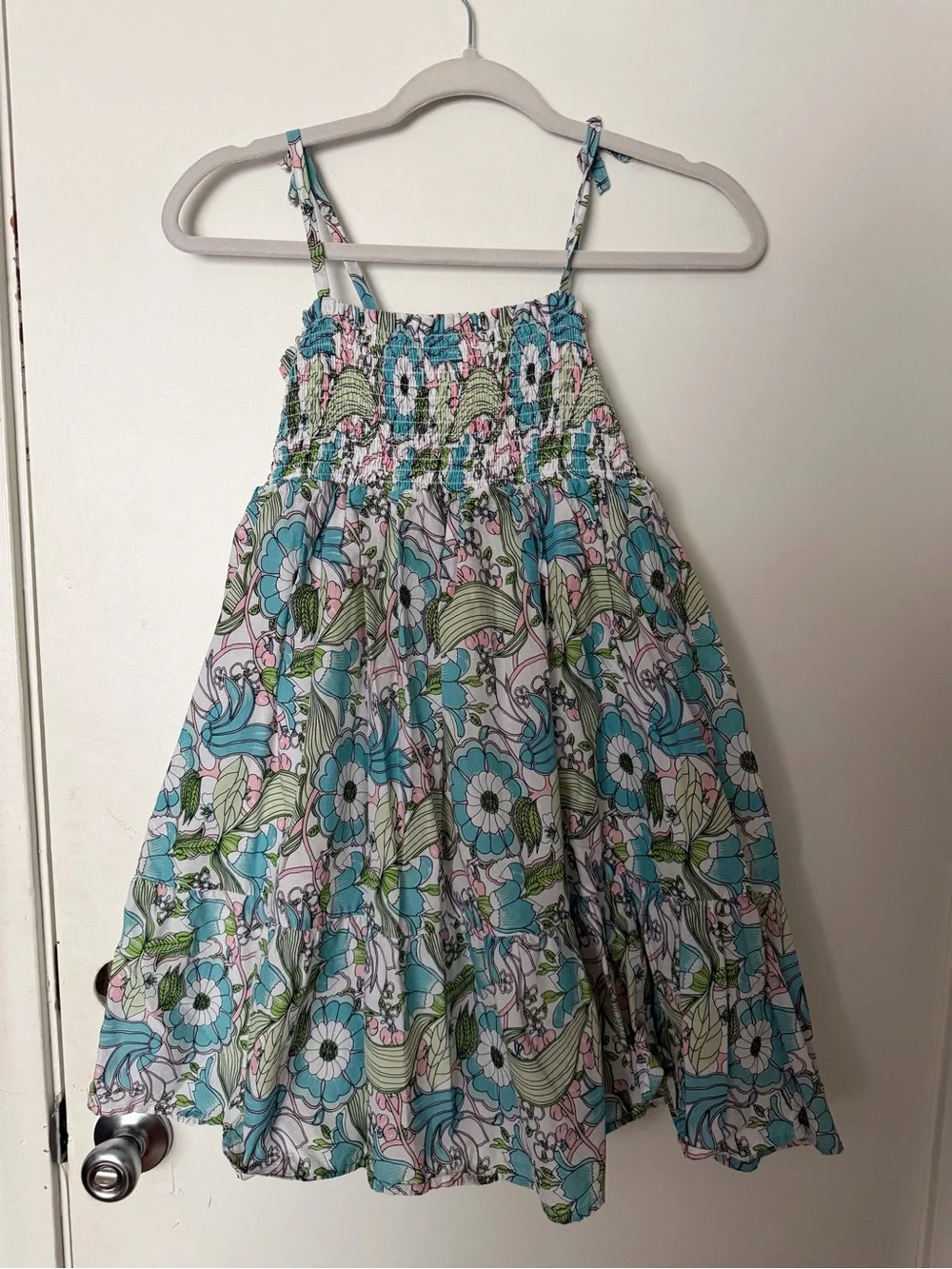 Janie and Jack Pastel Floral Smocked Dress in Blue and Pink